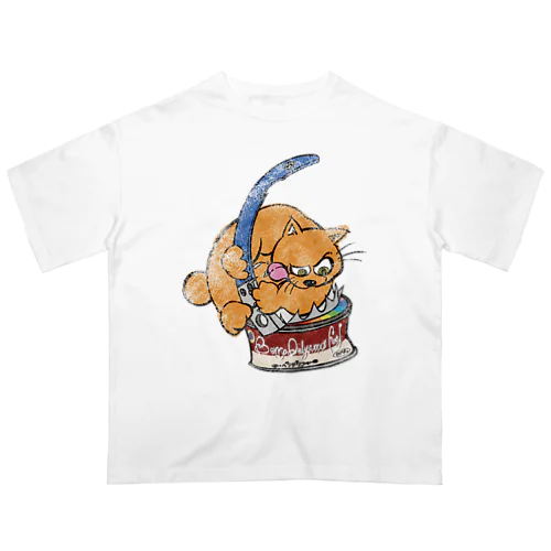 アメリカン　ネコ　かすれ加工ver Oversized T-Shirt