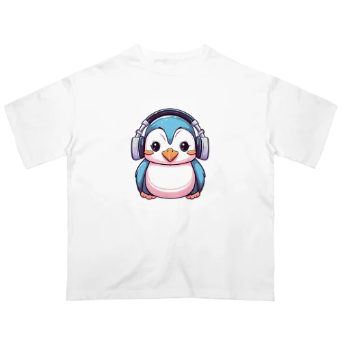 ヘッドホンを付けているペンギン オーバーサイズTシャツ