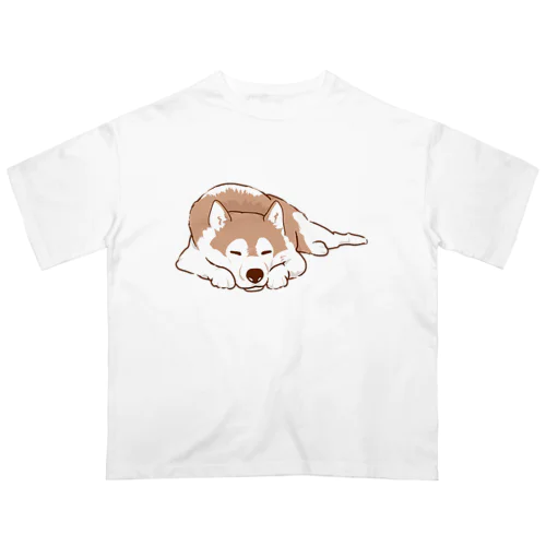 チョコカラー　眠るハスキー　 Oversized T-Shirt