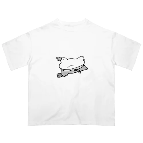 すいすいアヒル（モノクロ） オーバーサイズTシャツ