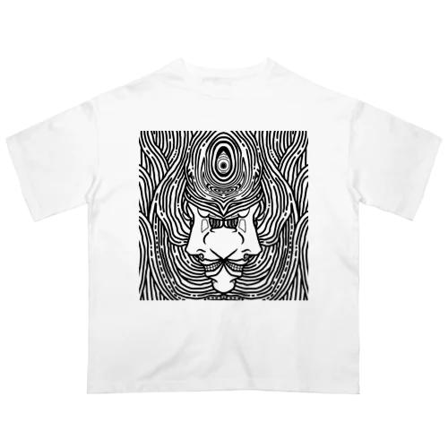 線画　笑い オーバーサイズTシャツ