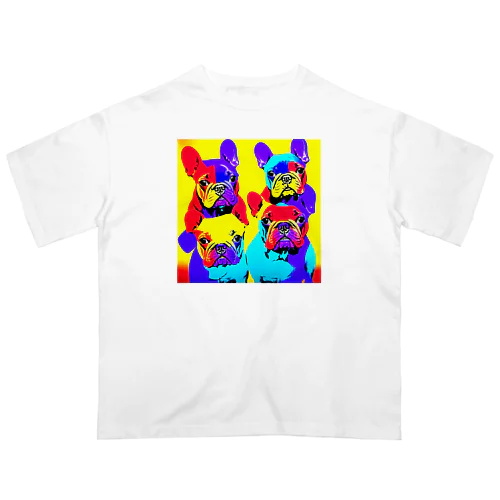 Vivid Quartet of French Bulldogs Oversized T-Shirt