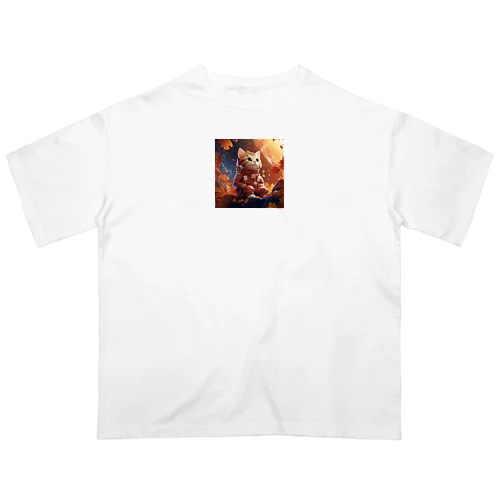 🍁 宇宙猫の秋イラストグッズ 🍁 Oversized T-Shirt