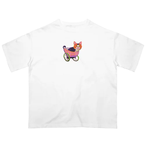 猫車に乗るネコ オーバーサイズTシャツ