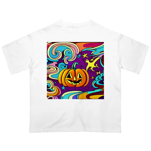 ハロウィン、カボチャとアヒル オーバーサイズTシャツ