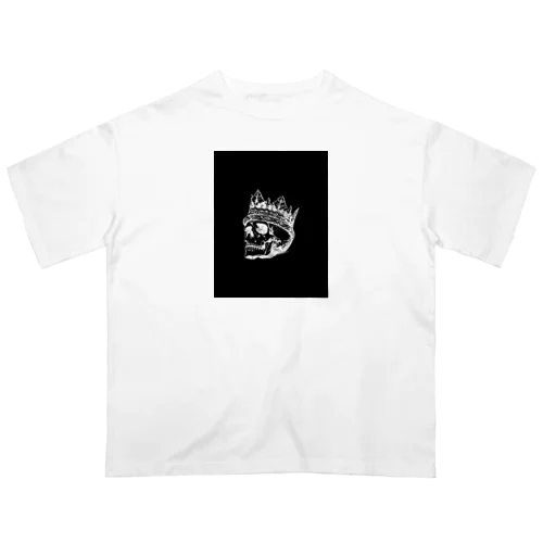 Black White Illustrated Skull King  オーバーサイズTシャツ