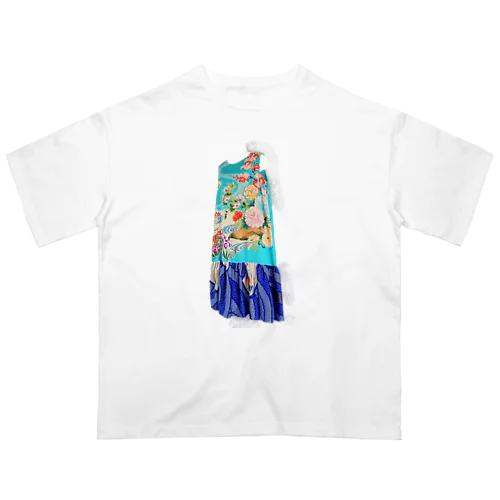 ハンドメイドリメイク着物青 Oversized T-Shirt