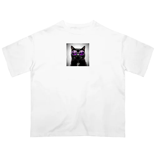 黒猫紫サングラス Oversized T-Shirt