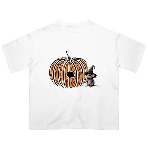 mouse making jack-o'-lantern オーバーサイズTシャツ