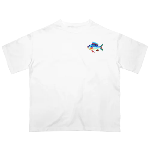 極彩色水彩画風魚 オーバーサイズTシャツ