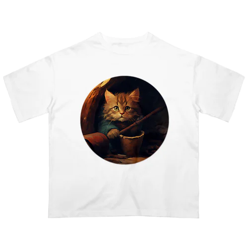 土管に住み着いた野良猫 オーバーサイズTシャツ