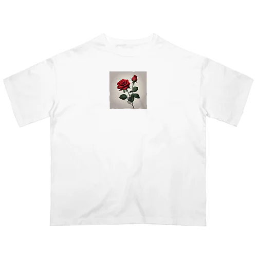 1本の赤い薔薇のイラストグッズ オーバーサイズTシャツ