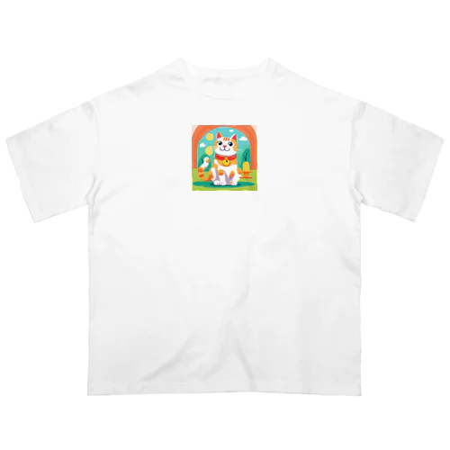 愛くるしい招き猫 オーバーサイズTシャツ