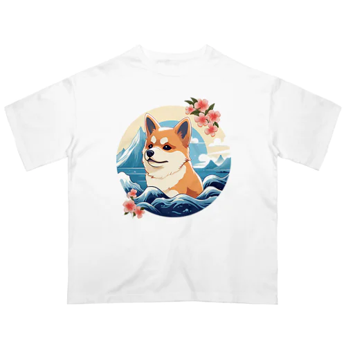 柴犬と海 オーバーサイズTシャツ