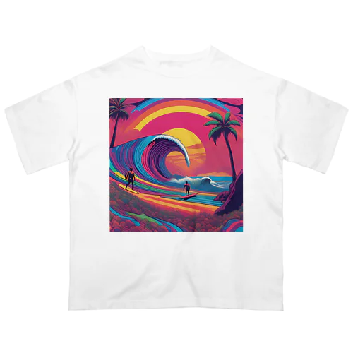 Tropical Beach Surfer Art Oversized T-Shirt