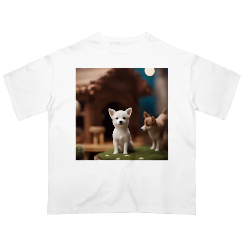 白い子犬01 オーバーサイズTシャツ