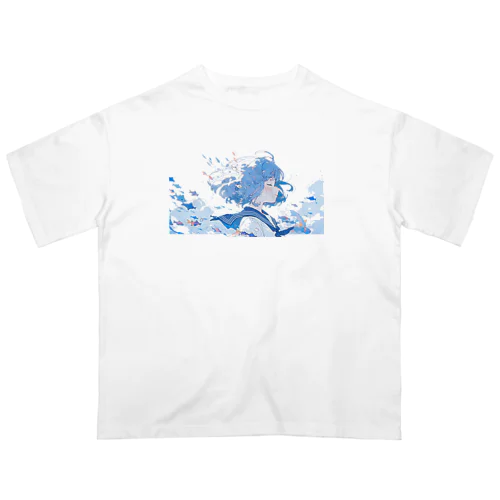 セーラー服と泳ぐ魚/blue Oversized T-Shirt