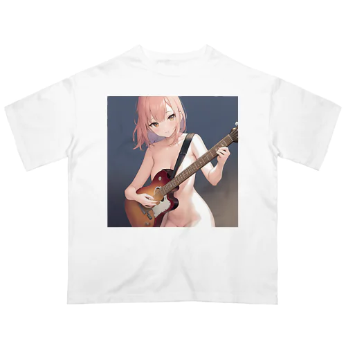 ギターを弾く裸の女の子 オーバーサイズTシャツ