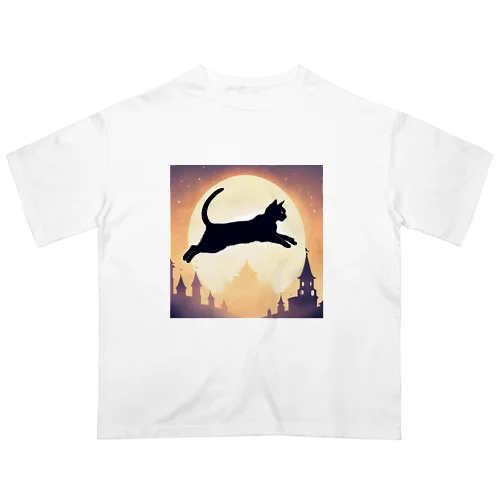 猫のシルエットグッズ Oversized T-Shirt