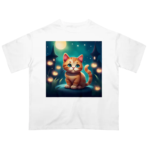 可愛い猫のイラスト オーバーサイズTシャツ