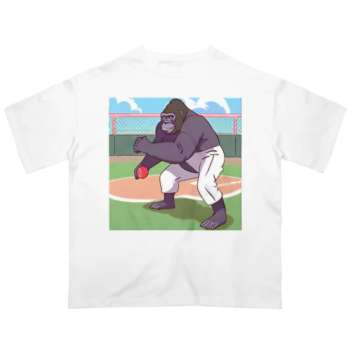 野球をしているゴリラ オーバーサイズTシャツ
