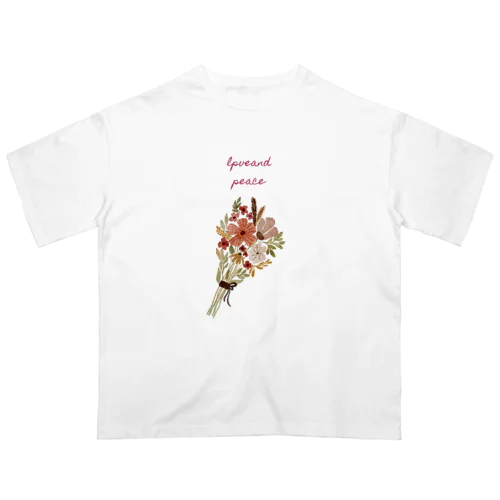 花束柄loveandpeace Oversized T-Shirt