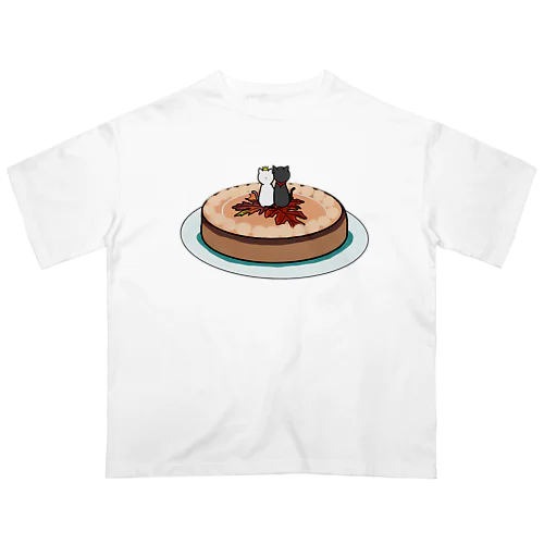 秋のケーキとマーサー猫 オーバーサイズTシャツ