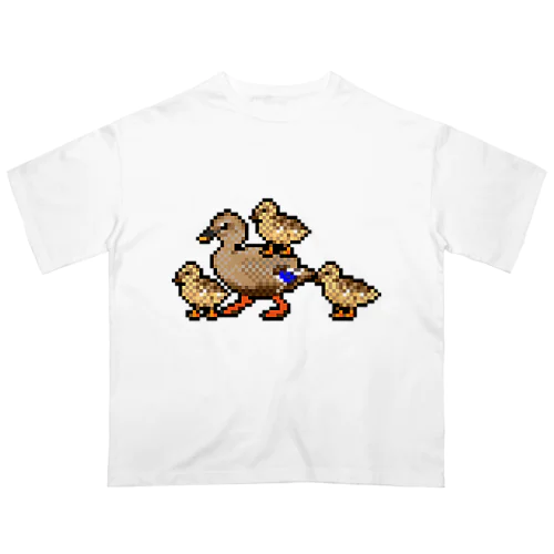 ドット絵カルガモ親子（背乗り） オーバーサイズTシャツ