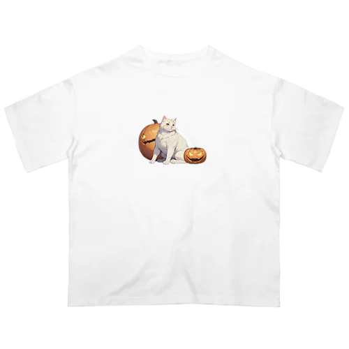 ハロウィンな猫とかぼちゃ オーバーサイズTシャツ