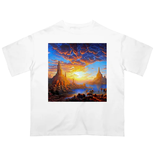 夕陽の中の城 オーバーサイズTシャツ