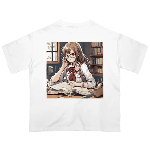 メガネの女子高生　 オーバーサイズTシャツ