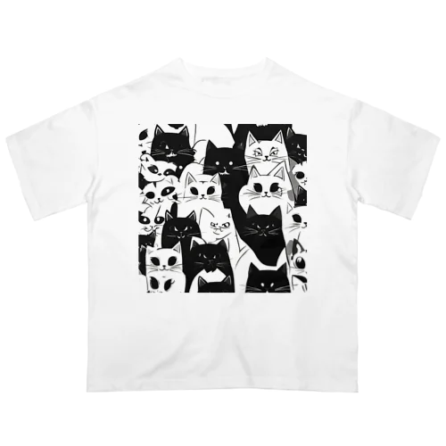 怖かわ猫複数 オーバーサイズTシャツ