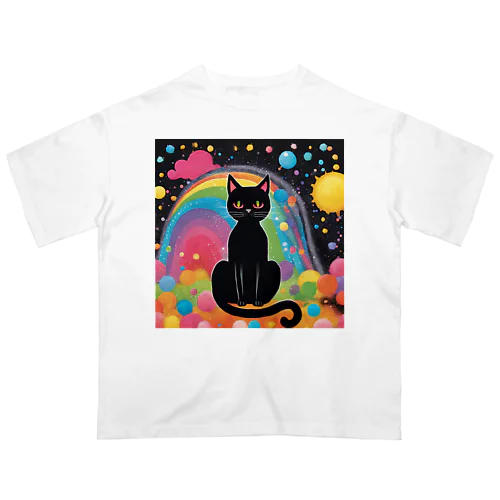 カラフルに迷い込んだ黒猫のグッズ Oversized T-Shirt