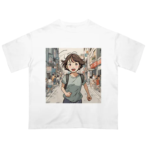 走る元気な女の子 Oversized T-Shirt