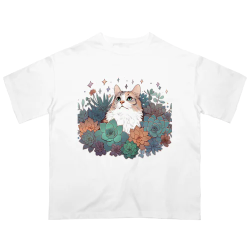 猫と多肉 オーバーサイズTシャツ