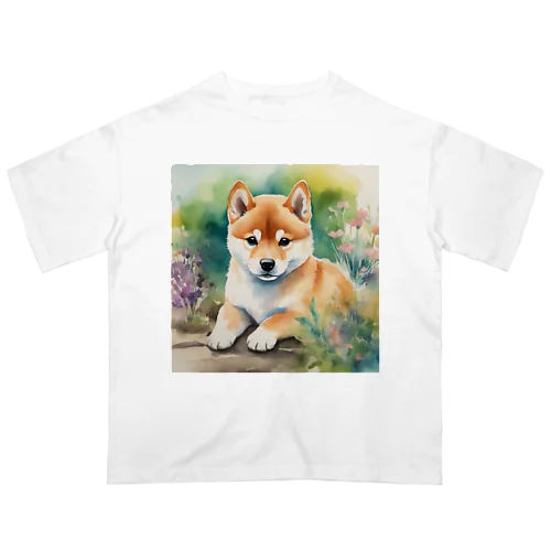 水彩子犬　柴犬 オーバーサイズTシャツ