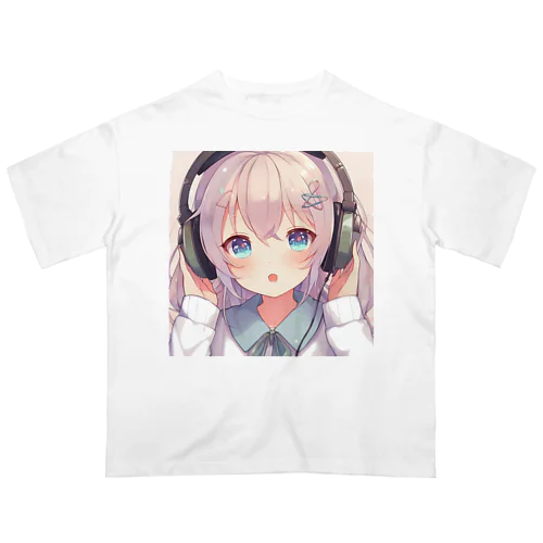 可愛いヘッドフォンガール オーバーサイズTシャツ