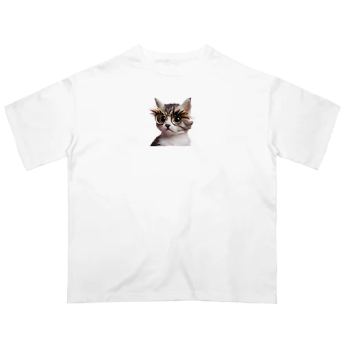 おしゃれまつげメガネ猫ちゃん オーバーサイズTシャツ