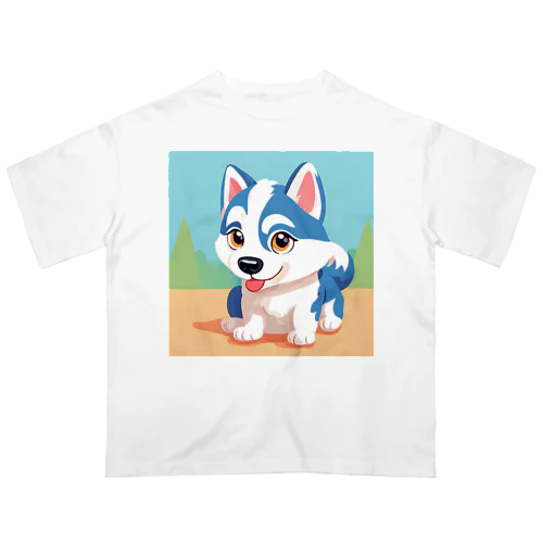 かわいいハスキーの子犬のイラストグッズA オーバーサイズTシャツ