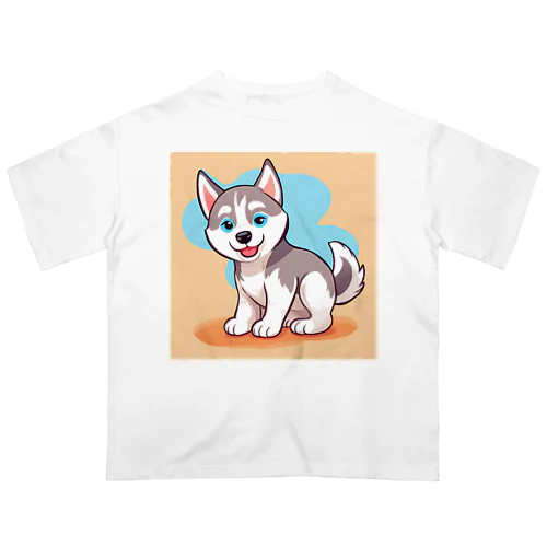 かわいいハスキーの子犬のイラストグッズC Oversized T-Shirt