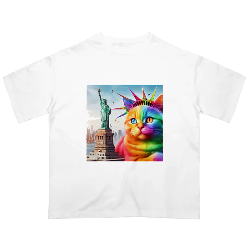 自由の女神とカラフルキャット オーバーサイズTシャツ