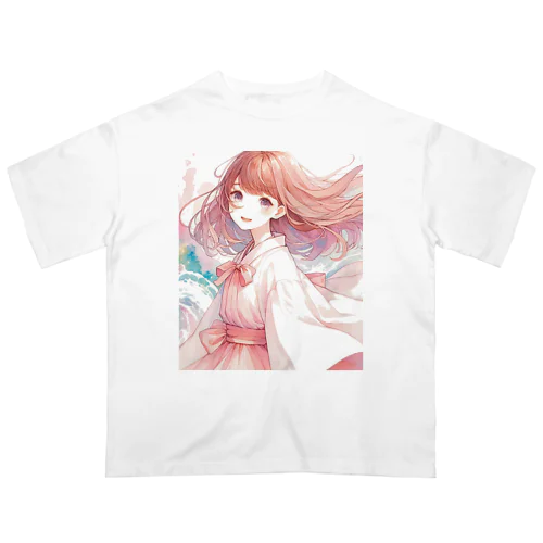 風になびく乙女 オーバーサイズTシャツ