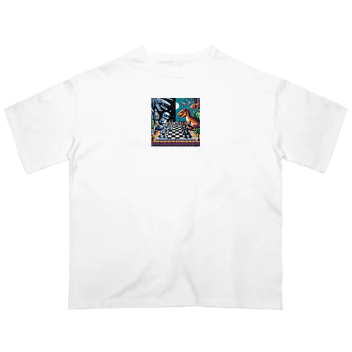 ロボットと恐竜のチェスゲームのドット絵D Oversized T-Shirt