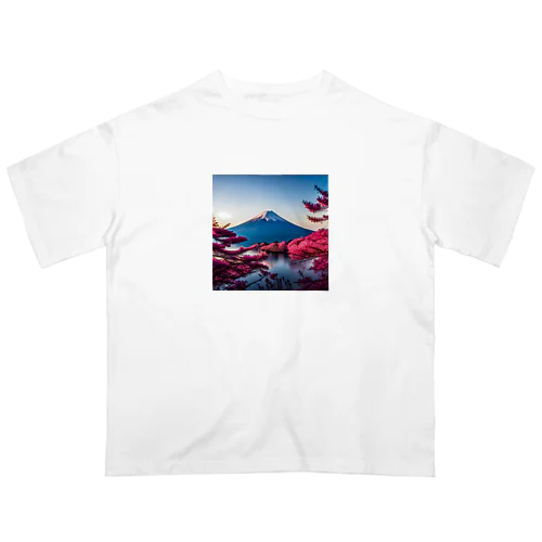 富士山と紅葉、そして湖のグッズ オーバーサイズTシャツ