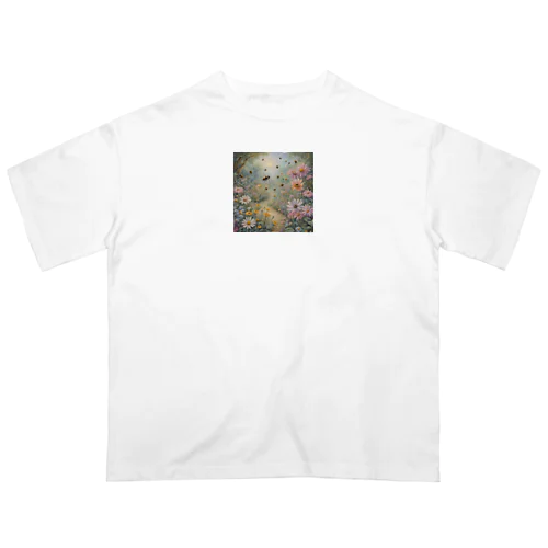 蜂と花のイラストグッズ オーバーサイズTシャツ