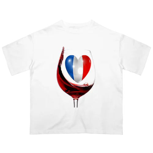 国旗とグラス：フランス（衣類） Oversized T-Shirt
