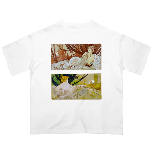 黄昏と曙 by Alfons Mucha オーバーサイズTシャツ