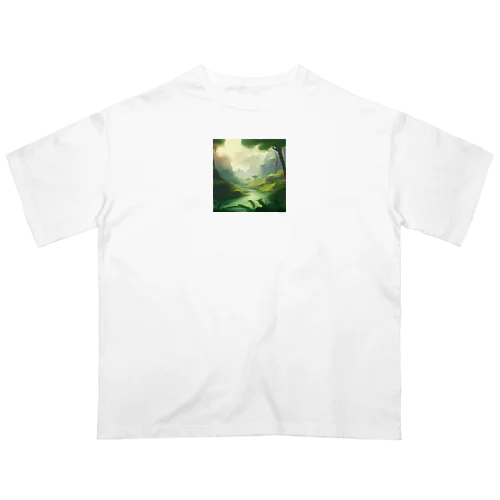  幻想の森 グリーンウンダー アートプリント Oversized T-Shirt