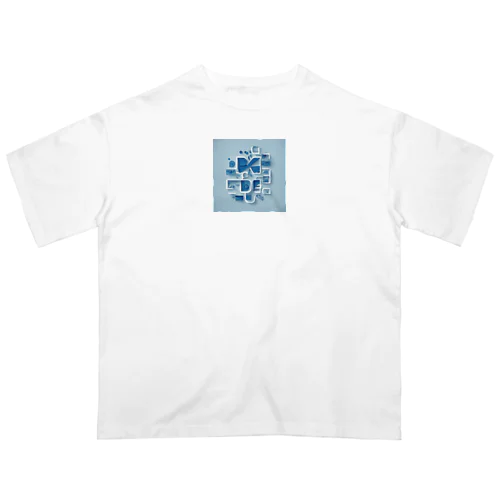 青のアート オーバーサイズTシャツ