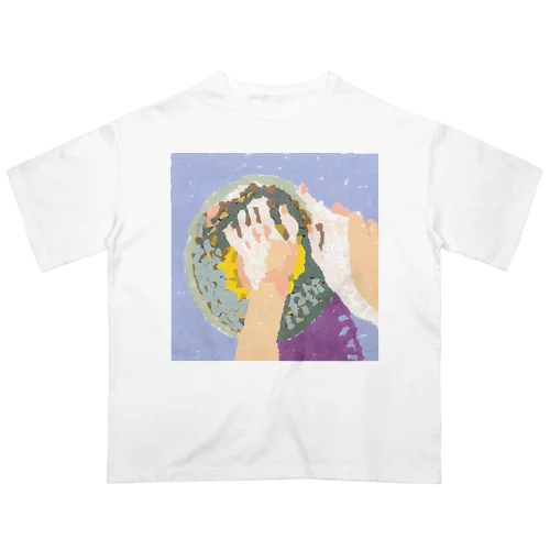 パン生地をこねる(ちぎり絵/貼り絵) オーバーサイズTシャツ